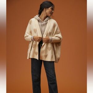 Anthropologie Cream Heart Pattern Poncho